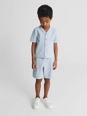 Reiss Soft Blue Chico Junior Cuban Collar Stretch Shirt - Image 3 of 6