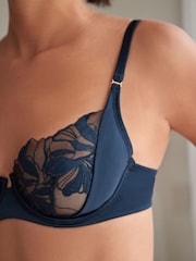 Navy Blue Non Pad Balcony Embroidered Bra - Image 4 of 5