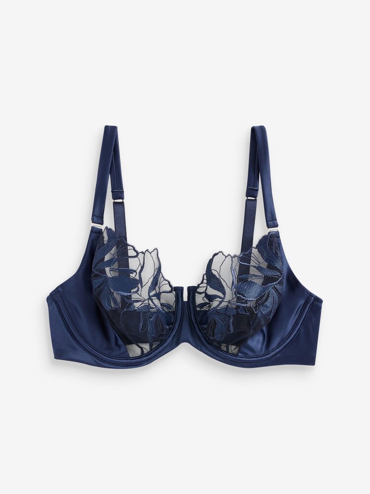 Navy Blue Non Pad Balcony Embroidered Bra - Image 5 of 5