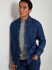 Threadbare Mid Blue Denim Long Sleeve 100% Cotton Shirt - Image 1 of 5