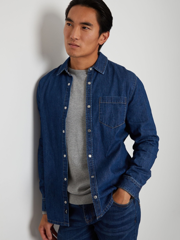 Threadbare Mid Blue Denim Long Sleeve 100% Cotton Shirt - Image 1 of 5