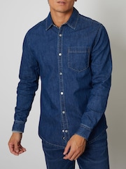 Threadbare Mid Blue Denim Long Sleeve 100% Cotton Shirt - Image 3 of 5