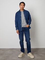 Threadbare Mid Blue Denim Long Sleeve 100% Cotton Shirt - Image 4 of 5