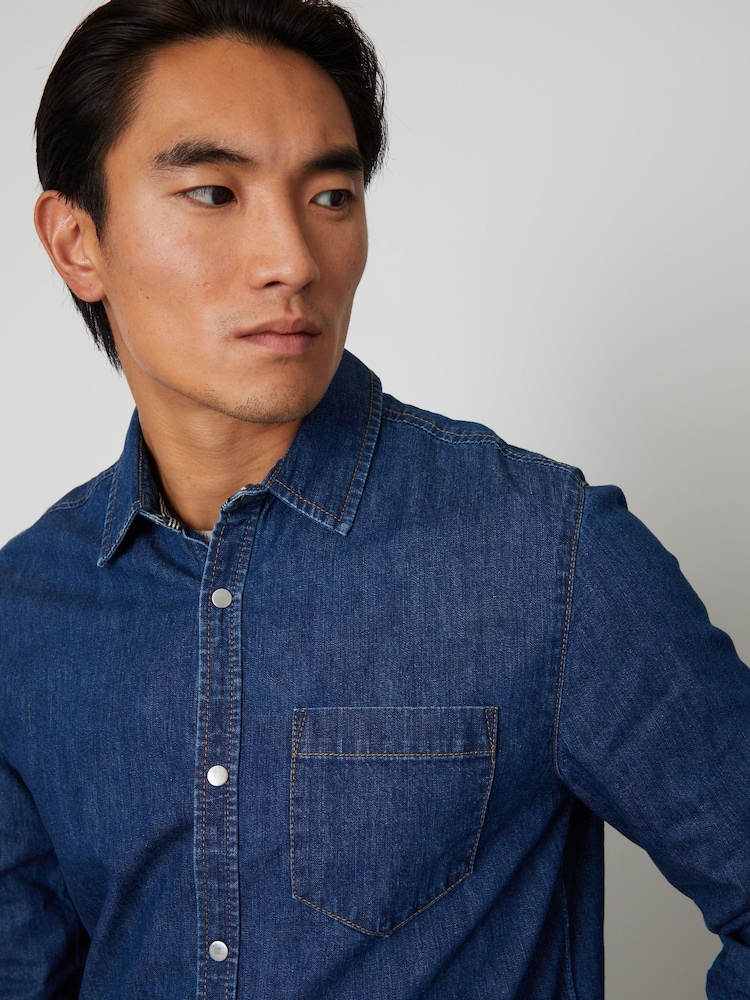 Threadbare Mid Blue Denim Long Sleeve 100% Cotton Shirt - Image 5 of 5