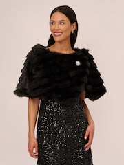 Adrianna Papell Faux Fur Brooch Coverup - Image 1 of 7