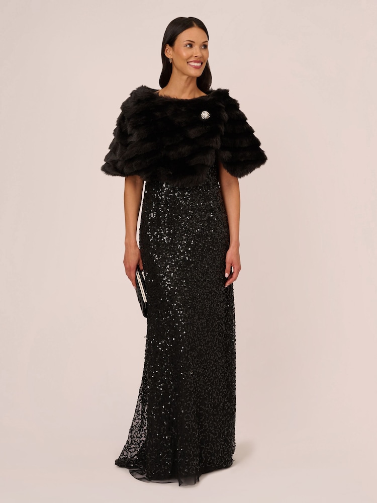 Adrianna Papell Faux Fur Brooch Coverup - Image 3 of 7