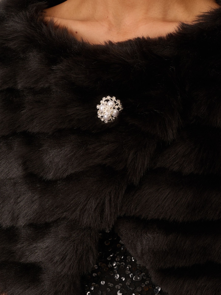 Adrianna Papell Faux Fur Brooch Coverup - Image 5 of 7