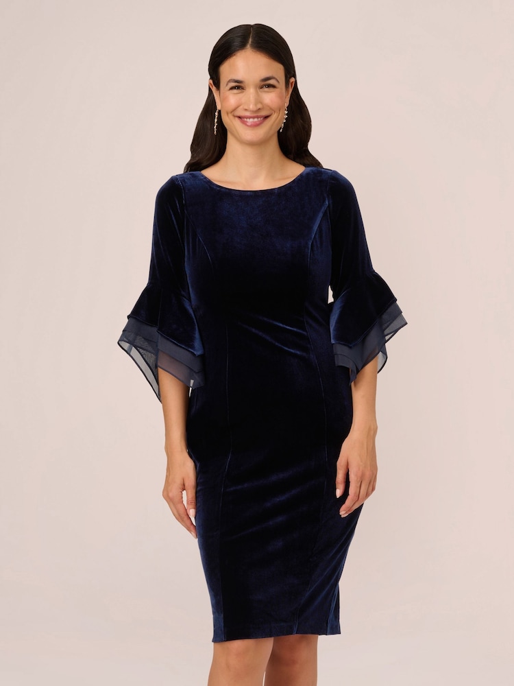 Adrianna Papell Velvet Bell Sleeve Short Dress - Image 3 of 7