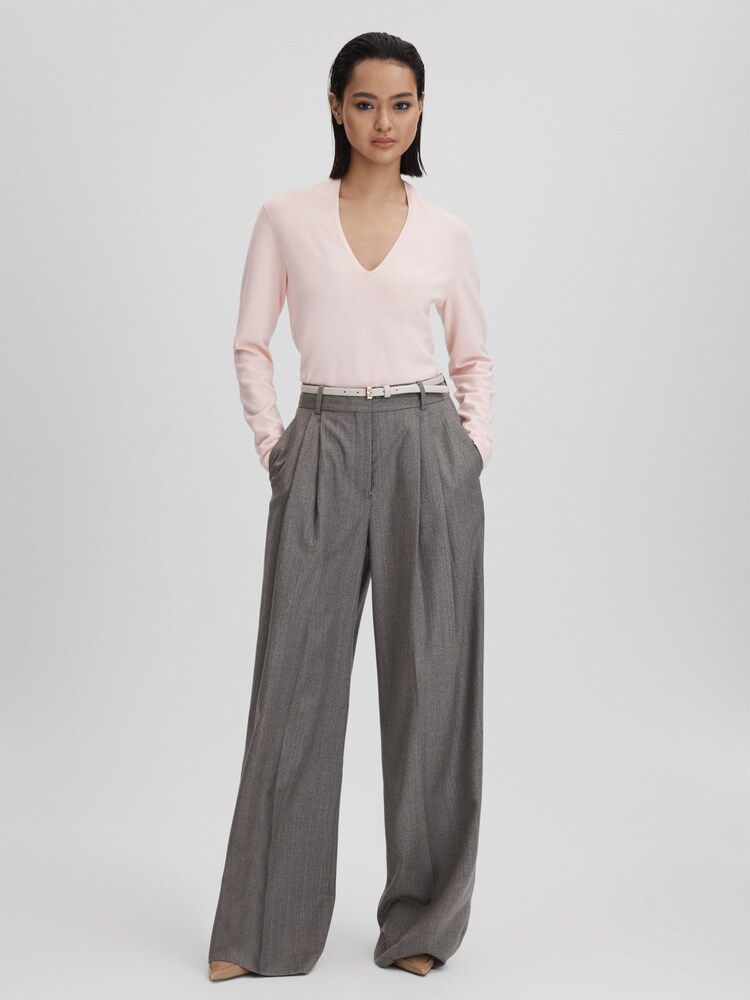 Reiss Light Pink Lina Ruche Half-Funnel Neck Top - Image 3 of 5
