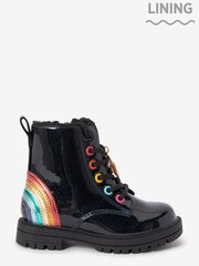 Navy Blue Wide Fit (G) Next Warm Lined Lace-Up Boots - Image 1 of 4