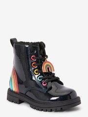 Navy Blue Wide Fit (G) Next Warm Lined Lace-Up Boots - Image 2 of 4