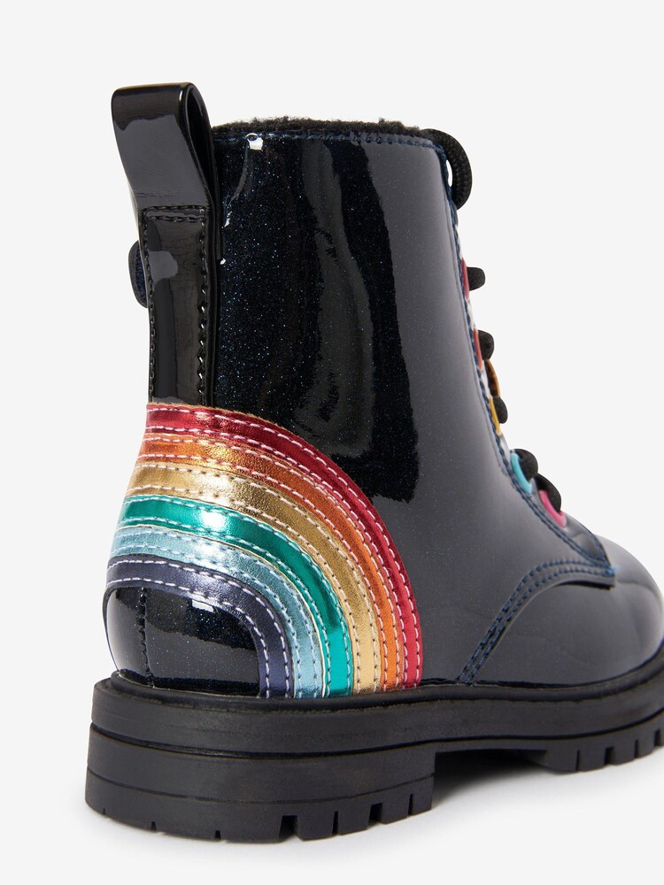 Navy Blue Wide Fit (G) Next Warm Lined Lace-Up Boots - Image 4 of 4