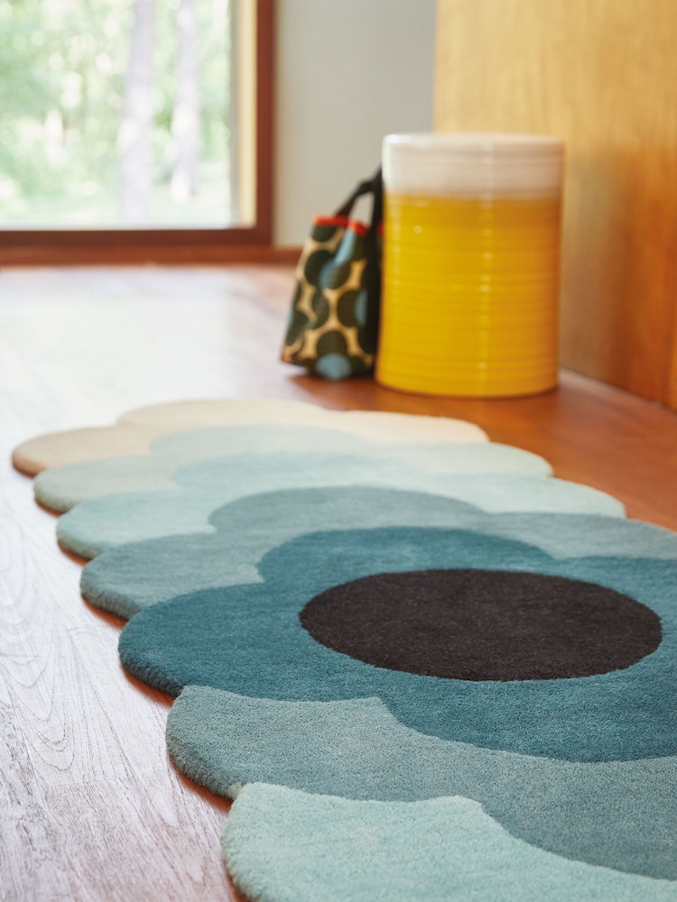 Orla Kiely Teal Blue Optical Flower Rug - Image 2 of 4 Orla Kiely Teal Blue Optical Flower Rug - Image 2 of 4