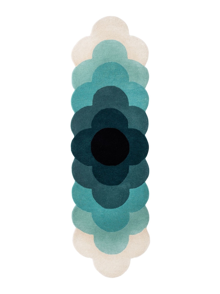 Orla Kiely Teal Blue Optical Flower Rug - Image 4 of 4 Orla Kiely Teal Blue Optical Flower Rug - Image 4 of 4