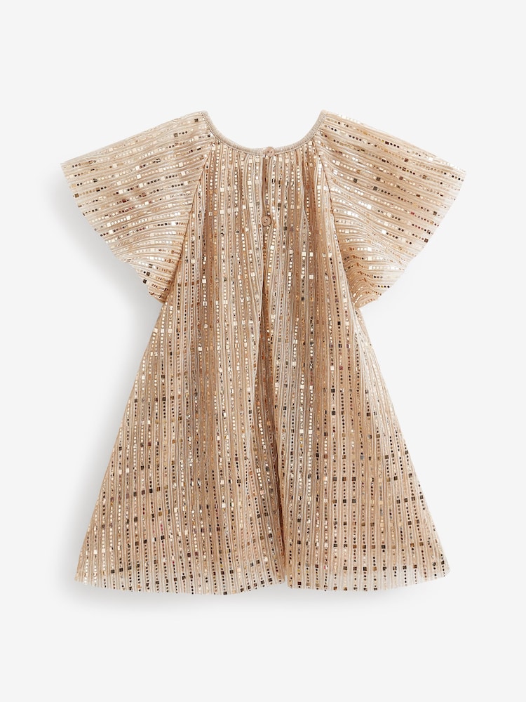 Gold Sequin Party Angel Sleeve Dress (3mths-10yrs) - Image 2 of 9