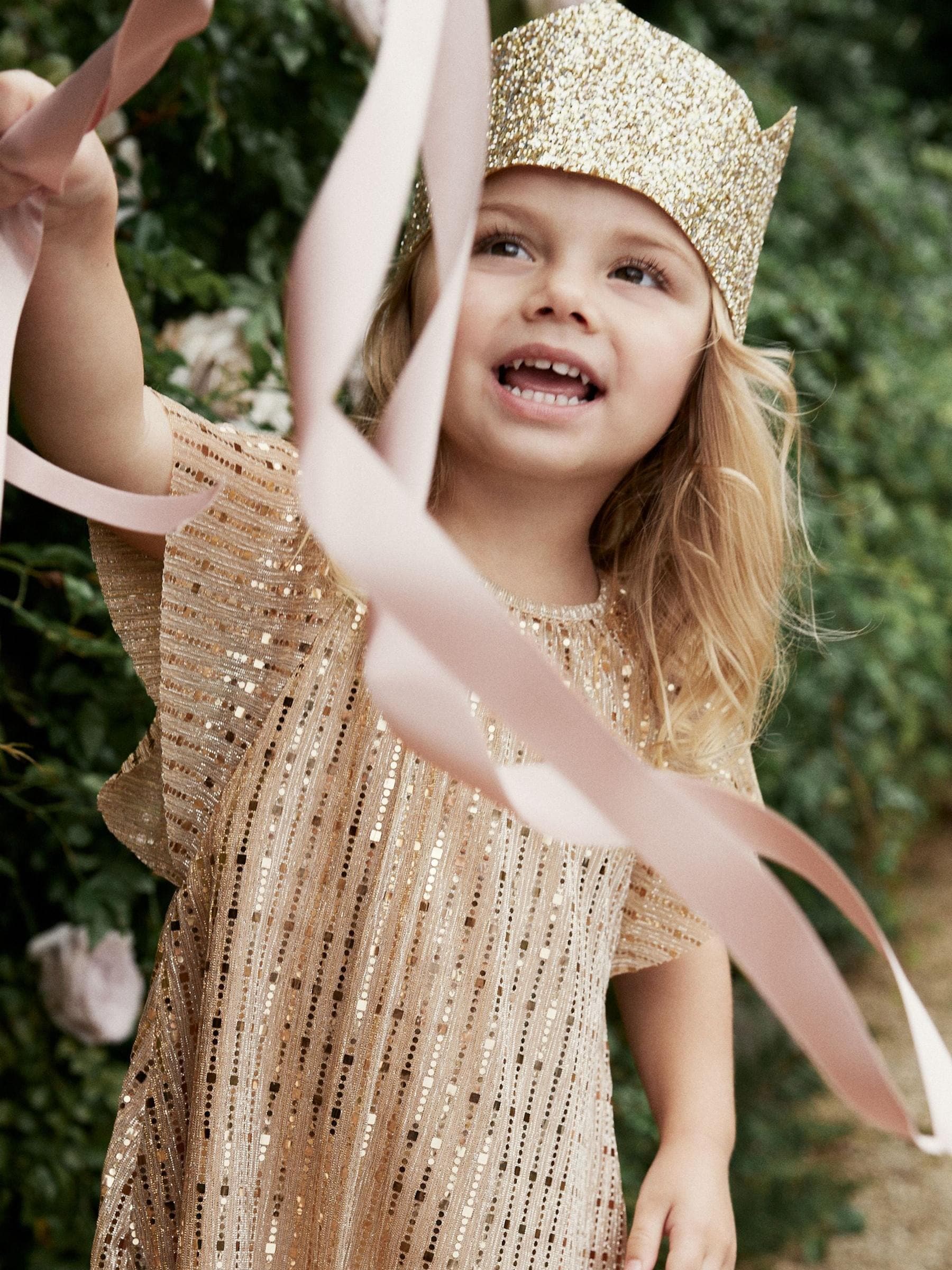Buy Gold Sequin Party Angel Sleeve Dress 3mths 10yrs from Next Luxembourg