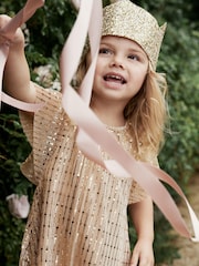 Gold Sequin Party Angel Sleeve Dress (3mths-10yrs) - Image 3 of 9