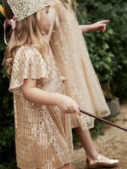 Gold Sequin Party Angel Sleeve Dress (3mths-10yrs) - Image 6 of 9