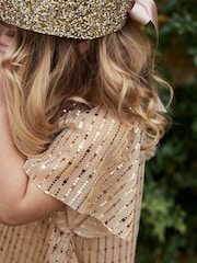 Gold Sequin Party Angel Sleeve Dress (3mths-10yrs) - Image 7 of 9