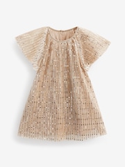 Gold Sequin Party Angel Sleeve Dress (3mths-10yrs) - Image 8 of 9
