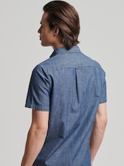 Superdry Blue Vintage Loom Short Sleeve 100% Cotton Shirt - Image 2 of 4