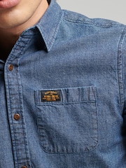 Superdry Blue Vintage Loom Short Sleeve 100% Cotton Shirt - Image 3 of 4