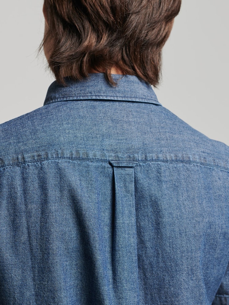 Superdry Blue Vintage Loom Short Sleeve 100% Cotton Shirt - Image 4 of 4