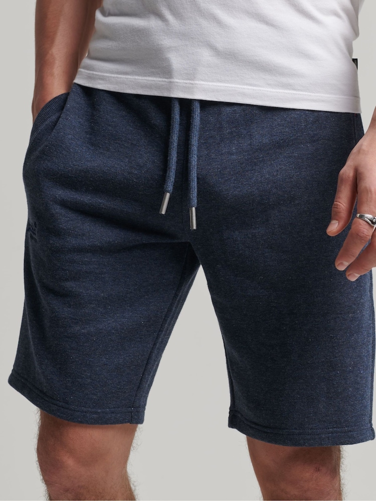 Superdry Dark Blue Washed Cotton Vintage Logo Jersey Shorts - Image 1 of 7