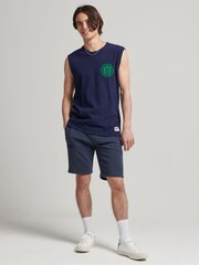 Superdry Dark Blue Washed Cotton Vintage Logo Jersey Shorts - Image 3 of 7