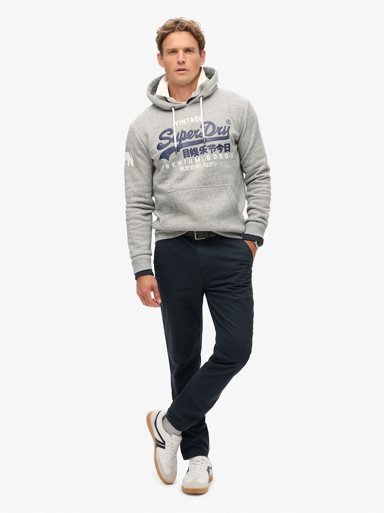 Superdry Grey Vintage Logo Slim Fit Classic Hoodie - Image 2 of 6 Superdry Grey Vintage Logo Slim Fit Classic Hoodie - Image 2 of 6