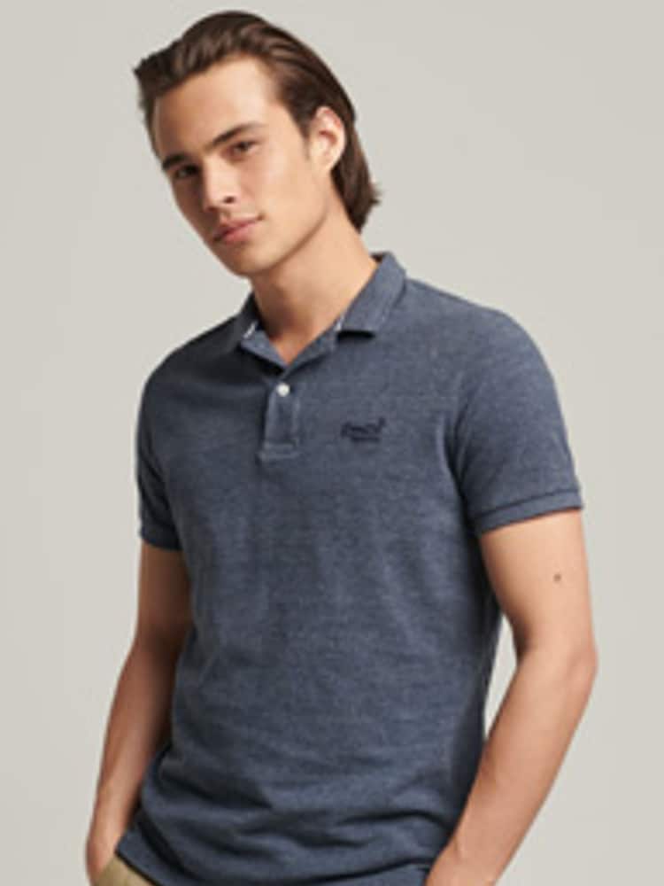 Superdry Blue Grey Marl Classic Pique 100% Cotton Polo Shirt - Image 1 of 3