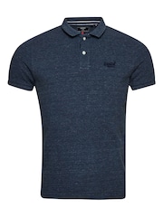 Superdry Blue Grey Marl Classic Pique 100% Cotton Polo Shirt - Image 3 of 3