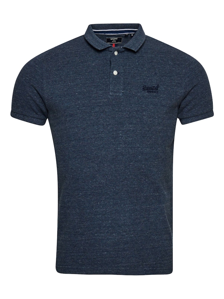 Superdry Blue Grey Marl Classic Pique 100% Cotton Polo Shirt - Image 3 of 3