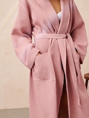 Pink 100% Cotton Waffle Dressing Gown - Image 5 of 7