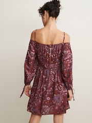 Brown Floral Print Strappy Bardot Mini Dress - Image 3 of 5