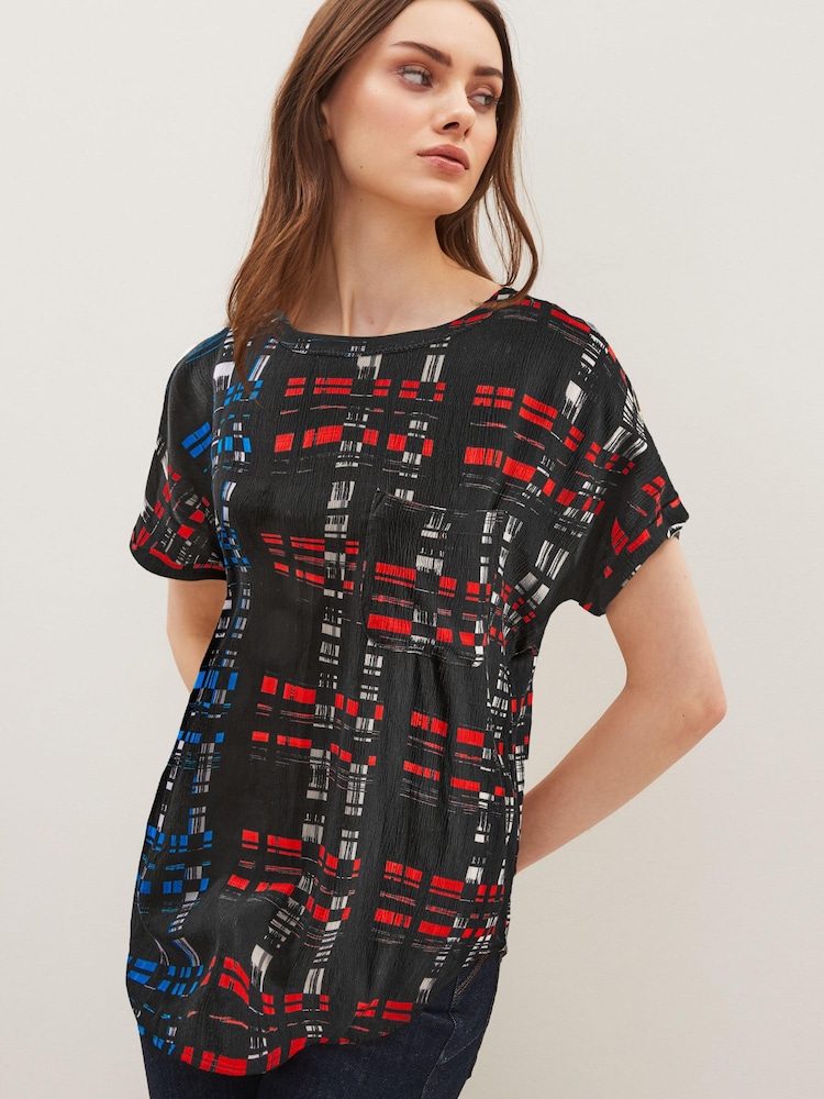 Black/Navy/Red Check Short Sleeve Curved Hem T-Shirt - Image 1 of 5