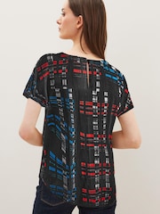 Black/Navy/Red Check Short Sleeve Curved Hem T-Shirt - Image 2 of 5