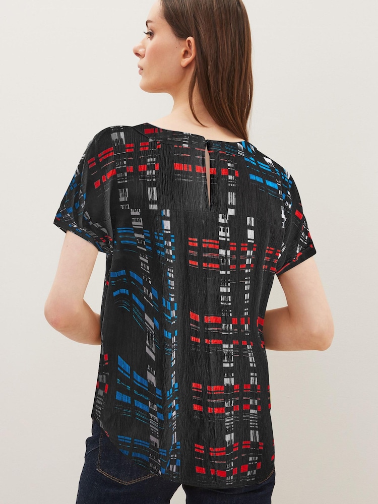 Black/Navy/Red Check Short Sleeve Curved Hem T-Shirt - Image 2 of 5