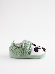 Mickey Mouse Green/Ecru Cream Touch Fastening Cupsole Print Slippers - Image 2 of 5