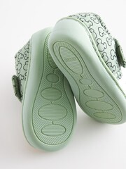 Mickey Mouse Green/Ecru Cream Touch Fastening Cupsole Print Slippers - Image 3 of 5