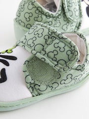 Mickey Mouse Green/Ecru Cream Touch Fastening Cupsole Print Slippers - Image 4 of 5