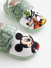 Mickey Mouse Green/Ecru Cream Touch Fastening Cupsole Print Slippers - Image 5 of 5