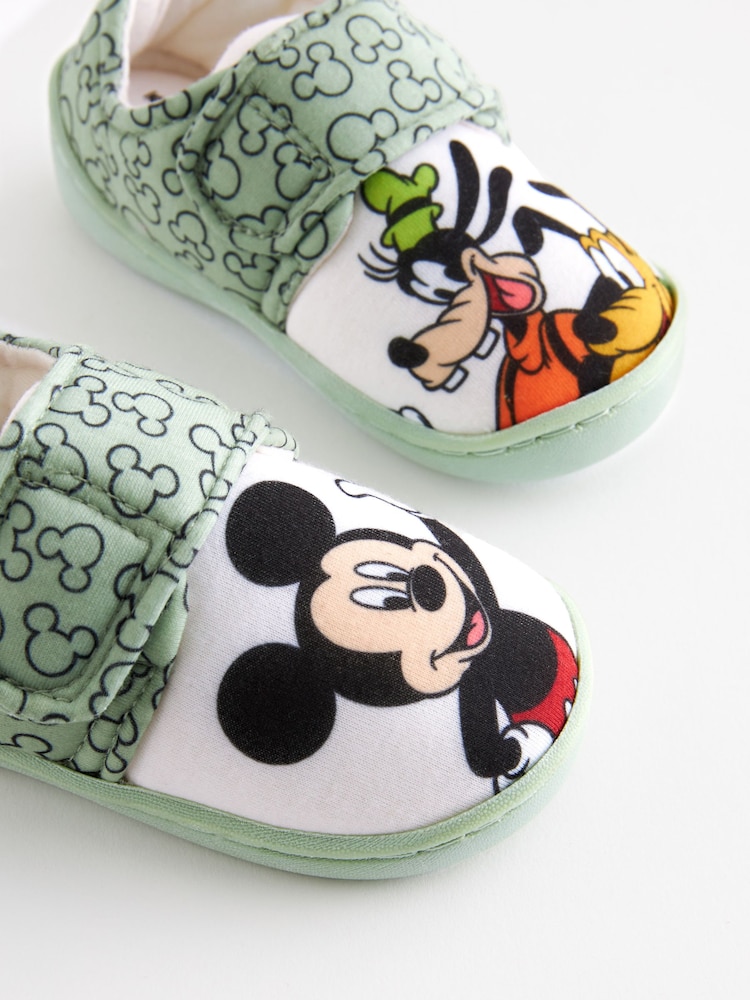Mickey Mouse Green/Ecru Cream Touch Fastening Cupsole Print Slippers - Image 5 of 5