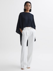 Reiss Navy Liana Cape Crew Neck Blouse - Image 1 of 5