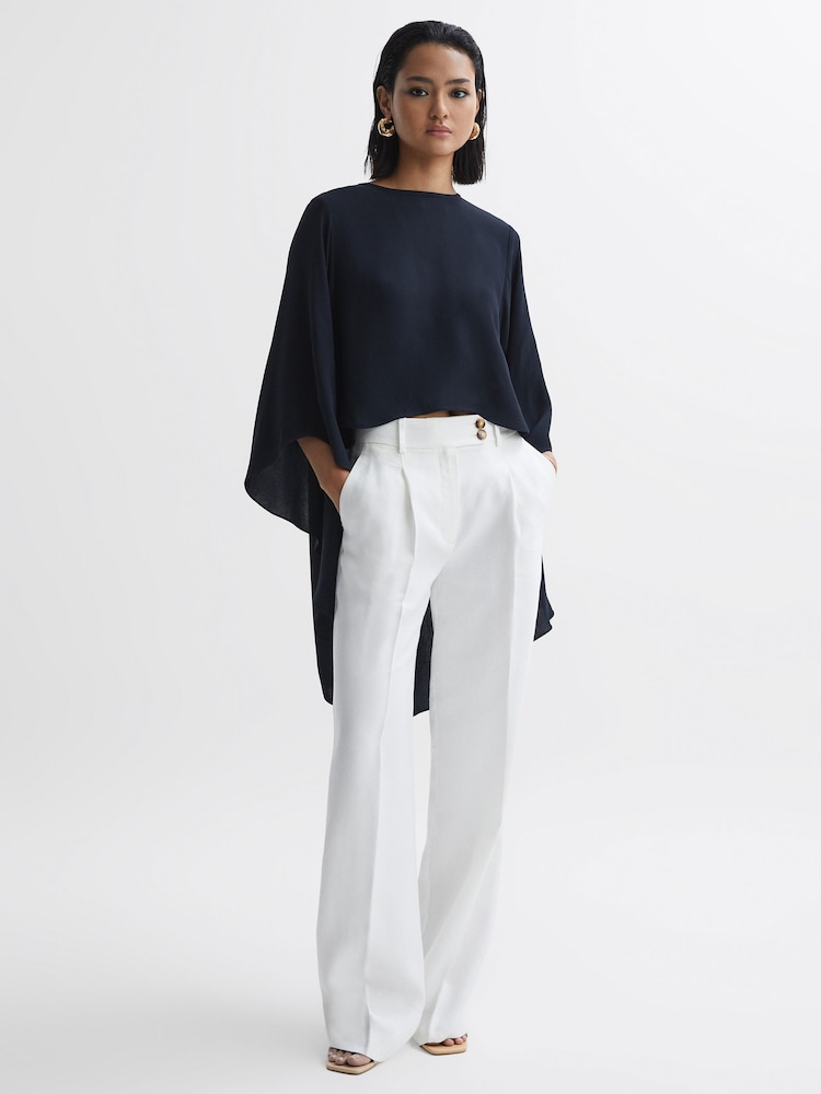 Reiss Navy Liana Cape Crew Neck Blouse - Image 1 of 5
