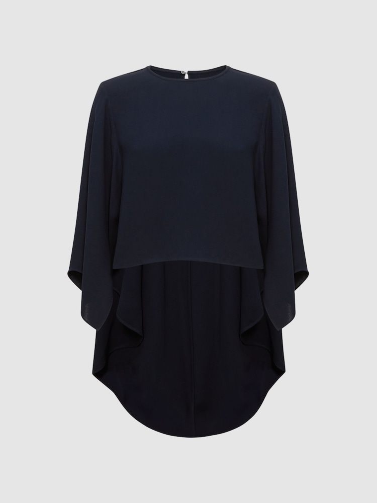 Reiss Navy Liana Cape Crew Neck Blouse - Image 2 of 5