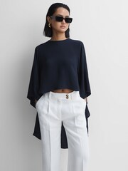 Reiss Navy Liana Cape Crew Neck Blouse - Image 3 of 5
