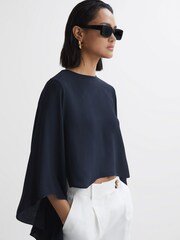 Reiss Navy Liana Cape Crew Neck Blouse - Image 4 of 5