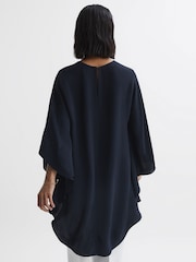Reiss Navy Liana Cape Crew Neck Blouse - Image 5 of 5