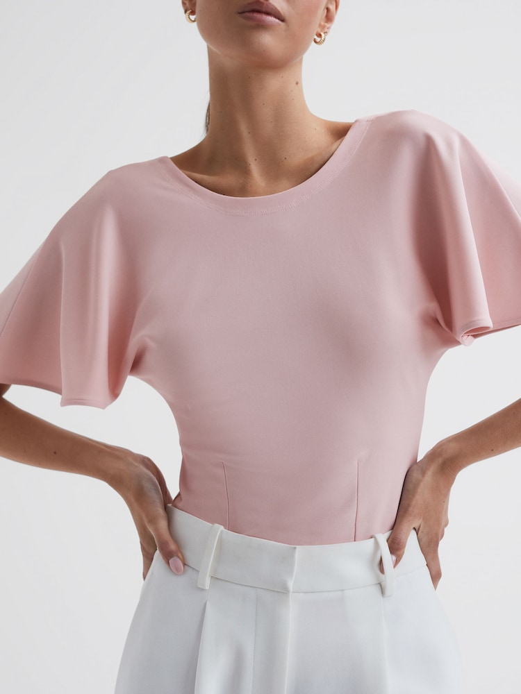 Reiss Light Pink Connie Fluid Sleeve Crepe T-Shirt - Image 1 of 4